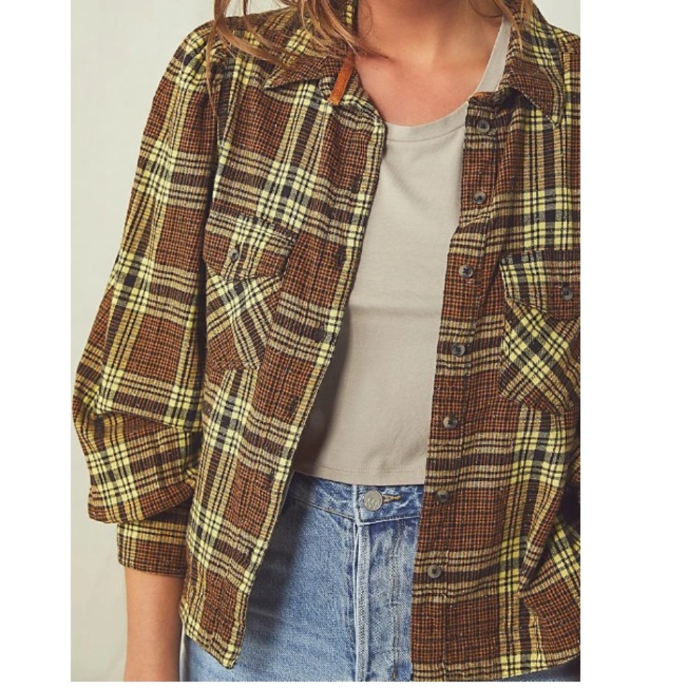 Free People Sun City Plaid Button Down Shirt Size X-Size